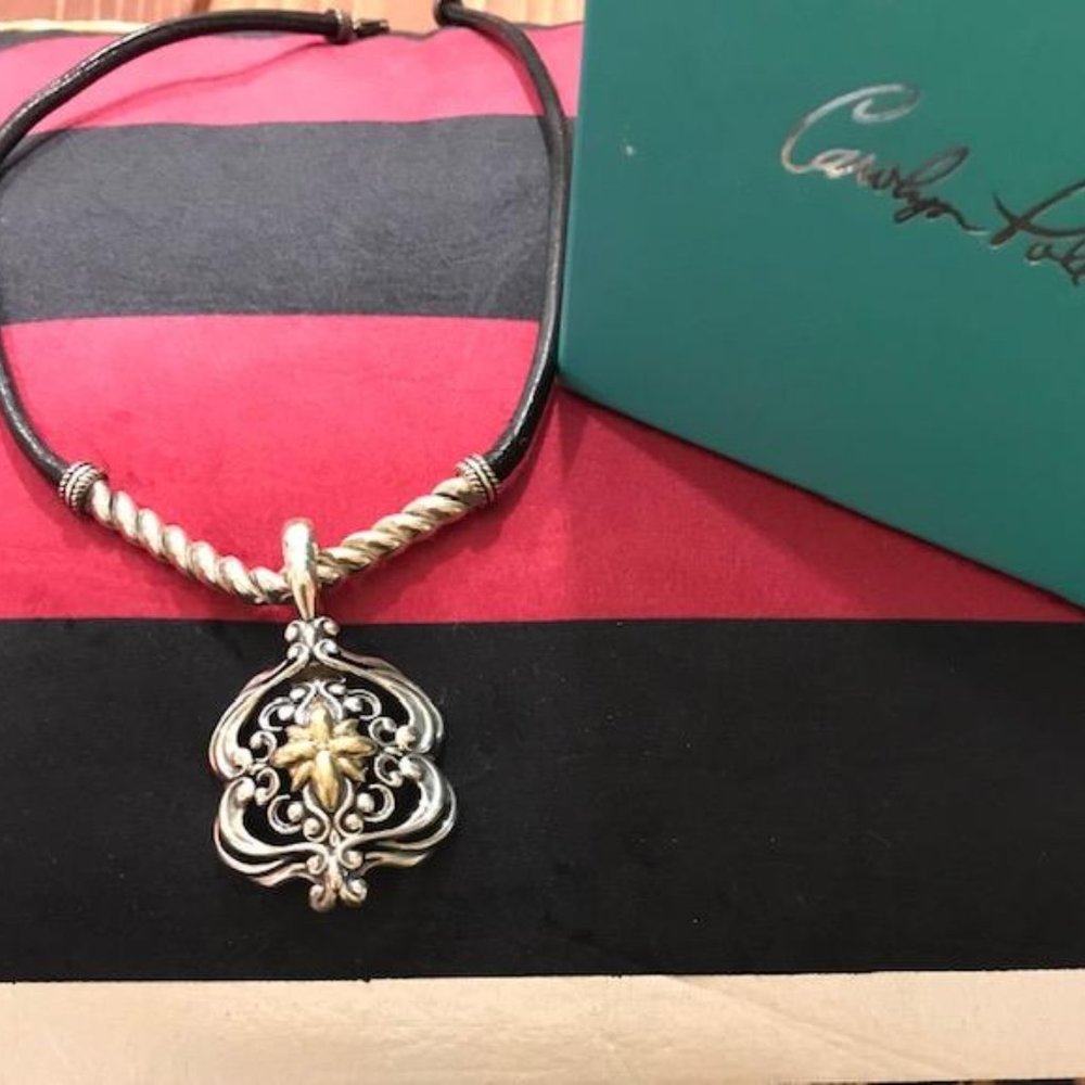 Carolyn Pollack Sterling Enhancer & Leather Cord With Sterling Silver Detailing
